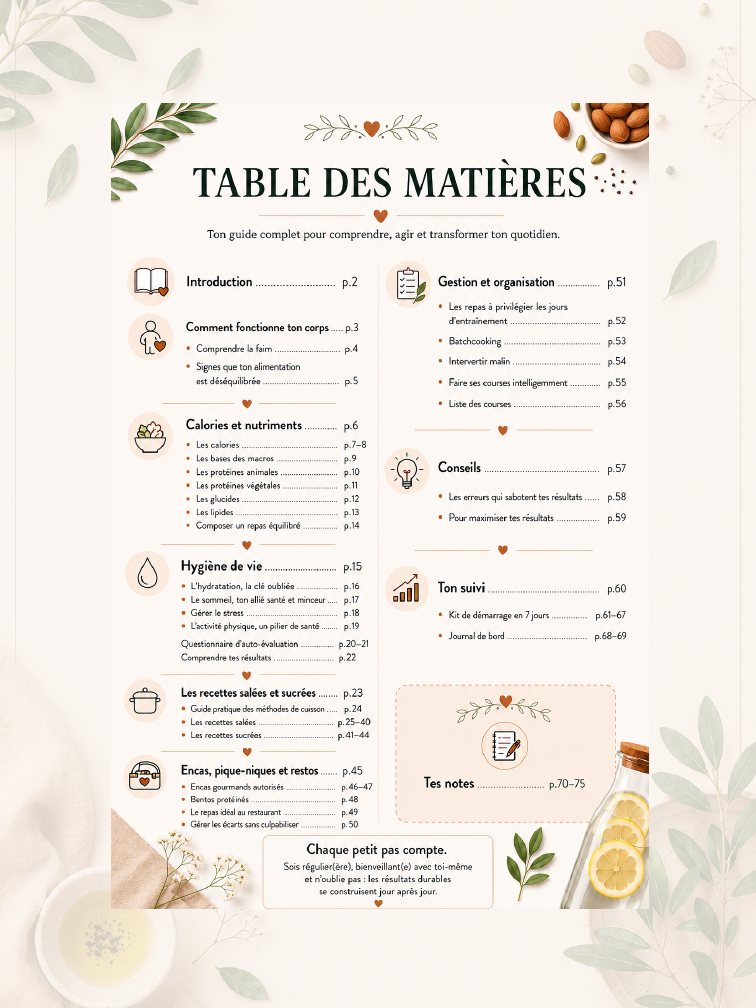 Table des matières du Guide Pratique de l'Alimentation Équilibrée